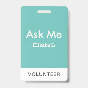 Einfaches Türkisgrün Personalisiertes Volunteer Fr Ausweis