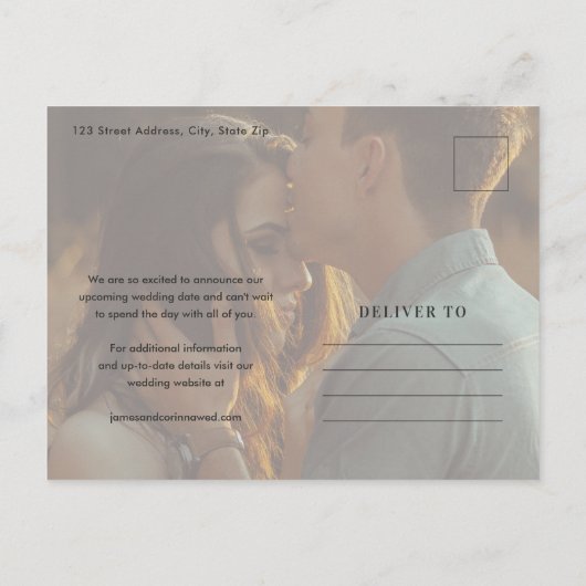 Einfaches Typografie-Foto, das das Datum speichert Ankündigungspostkarte (Rückseite)