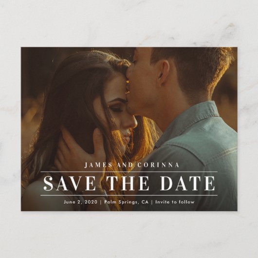 Einfaches Typografie-Foto, das das Datum speichert Ankündigungspostkarte (Vorderseite)