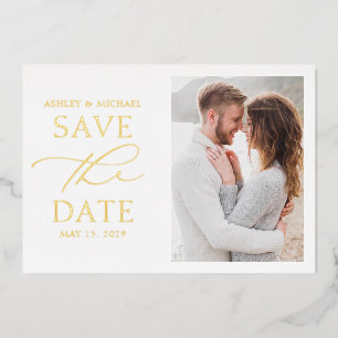 Einfaches Typografie-Foto Hochzeit Sichern Sie das Folieneinladung