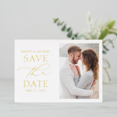 Einfaches Typografie-Foto Hochzeit Sichern Sie das Folieneinladung (Stehend vorne)