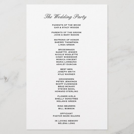 Einfaches Typografie-Schlichtes Hochzeitsprogramm (Rückseite)