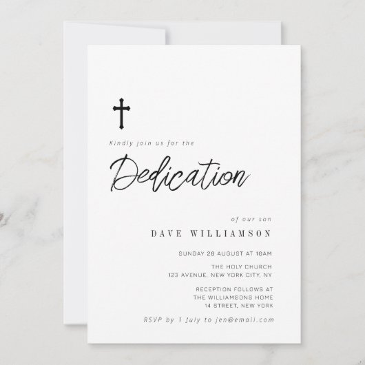 einfaches Typografie-Skript-Baby Widmung Einladung (Vorderseite)