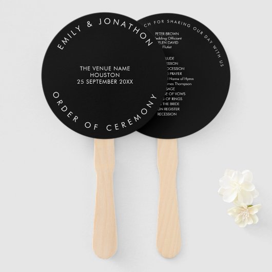 Einfaches Typografisches White Text Black Wedding Fächer (Vorne und Hinten)