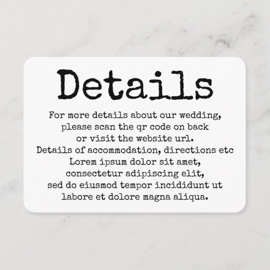 Einfaches Typografy für Schreibmaschinen - Details Begleitkarte (Vorderseite)