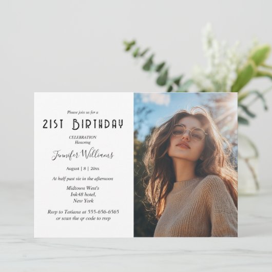 Einfaches und benutzerdefiniertes Foto 21. Party Einladung (Stehend Vorderseite)