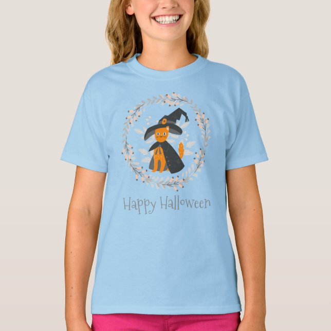 Einfaches und dennoch elegantes Halloween Cat Slee T-Shirt (Vorderseite)