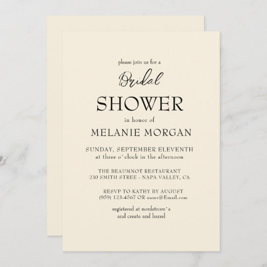 Einfaches und elegantes beige Brautparty Einladung (Vorne/Hinten)