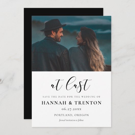 Einfaches und elegantes Design Endlich Foto Save The Date (Vorne/Hinten)