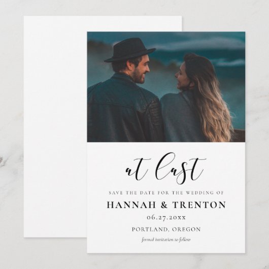 Einfaches und elegantes Design Endlich Foto Save The Date (Vorne/Hinten)