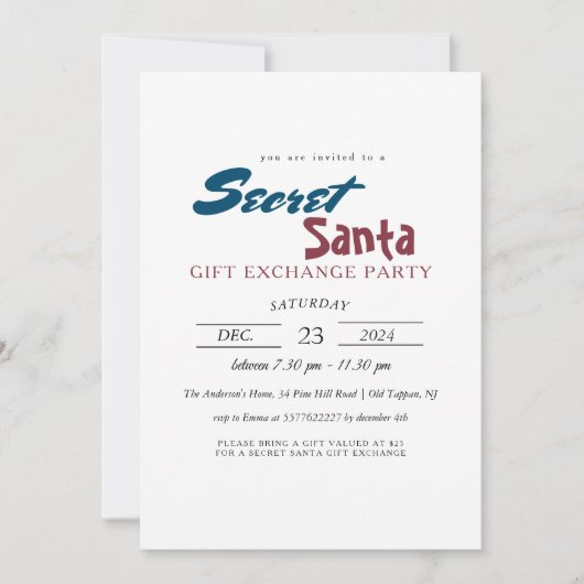 Einfaches und elegantes Geheimnis Weihnachten Part Einladung (Vorderseite)