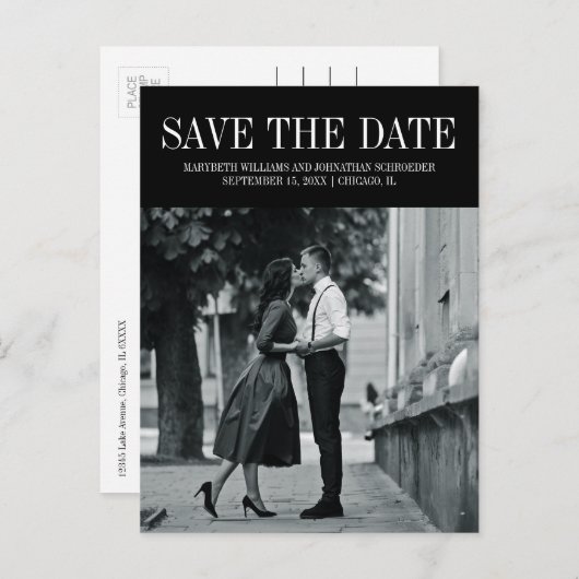 Einfaches und elegantes Save the Date Foto Postkar Ankündigungspostkarte (Vorne/Hinten)