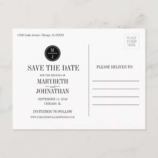 Einfaches und elegantes Save the Date Foto Postkar Ankündigungspostkarte (Rückseite)