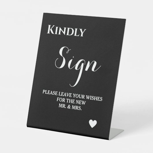 Einfaches und elegantes schwarzes Gästebuch Sockelschild (Vorderseite)