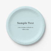 Einfaches und elegantes Texttemplate | Hellblau Pappteller (Vorderseite)