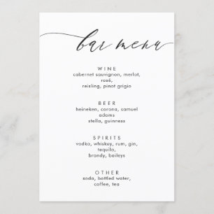 Einfaches und modernes Calligrafy-Bar Menu Menükarte