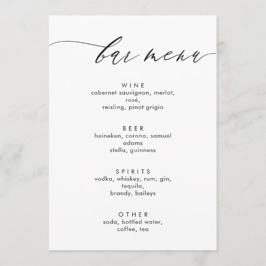 Einfaches und modernes Calligrafy-Bar Menu Menükarte (Vorderseite)