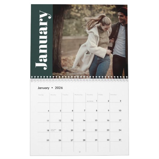 Einfaches und modernes Foto der 2024-Familie grün Kalender (Jan 2026)