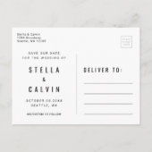 Einfaches und modernes Foto Hochzeit retten Datum Ankündigungspostkarte (Rückseite)