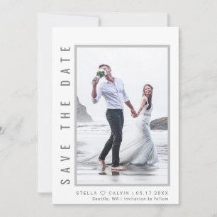 Einfaches und modernes Grau-Script-Foto Hochzeit Save The Date