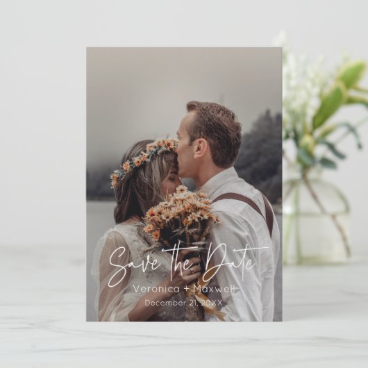 Einfaches und modernes handgeschriebenes Skript-Fo Save The Date (Stehend Vorderseite)