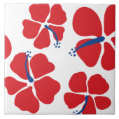 Einfaches und modernes Rot-Blau-Hibiskus Fliese (Vorderseite)
