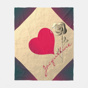 Einfaches Valentine Rotes Herz mit Rose Fleecedecke