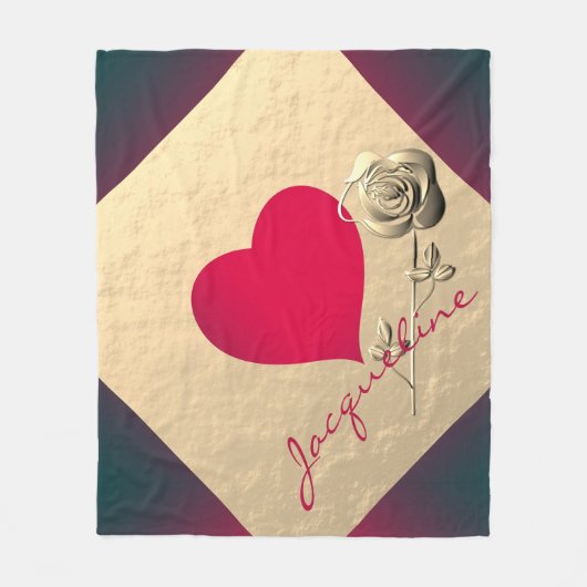 Einfaches Valentine Rotes Herz mit Rose Fleecedecke (Vorderseite)