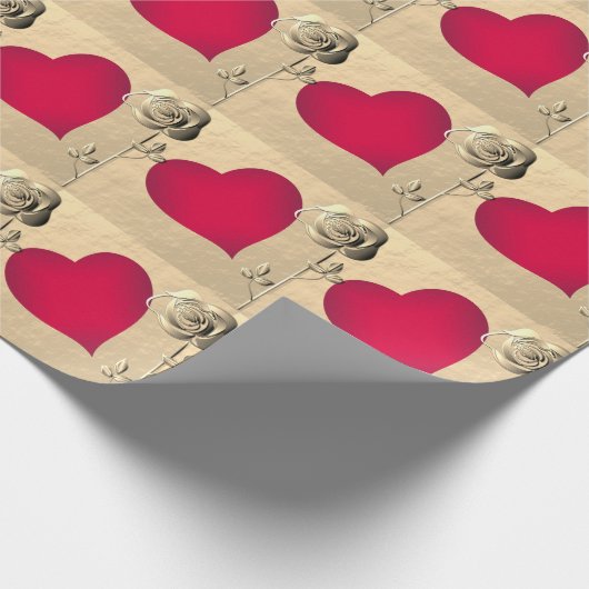 Einfaches Valentinerrotes Herz mit Rose-Umschlagpa Geschenkpapier (Ecke)