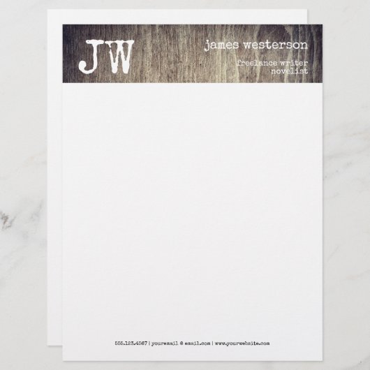 Einfaches Verfasser-Monogramm-rustikales hölzernes Briefbogen (Vorne/Hinten)