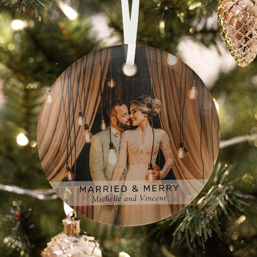 Einfaches "Verheiratet & Merry" Foto Keepake Ornament Aus Glas