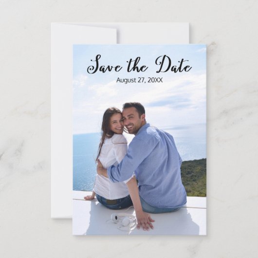 Einfaches vertikales Foto Elegantes Script-3x5 Ret Save The Date (Vorderseite)