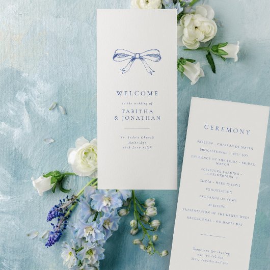 Einfaches Vintag Bow Blue Wedding Programm