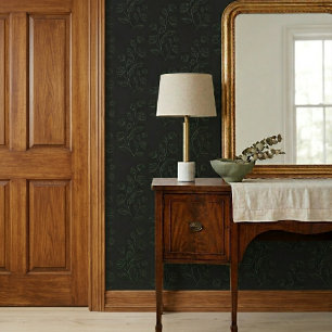 Einfaches Vintage-grünes Blumenmuster auf dunklem Tapete