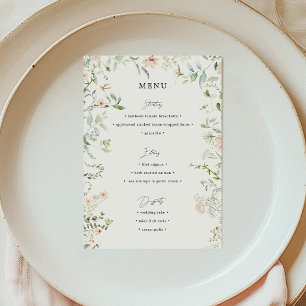 Einfaches Vintage-Rustikales-Wildblumen-Hochzeitsm Menükarte