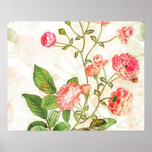 Einfaches Vintage viktorianisches rosa Blumendesig Poster