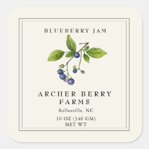 Einfaches Vintages Blueberry-Jam-Jar-Label Quadratischer Aufkleber