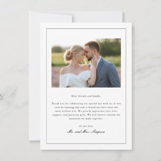 Einfaches vollblütiges Hochzeitsportrait-Foto Dankeskarte (Rückseite)