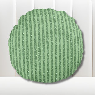 Einfaches Waldgrün-Glitter-Style-Streifenmuster Rundes Kissen
