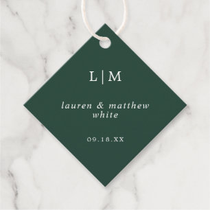 Einfaches Waldgrün-Monogramm Elegante Hochzeit Geschenkanhänger