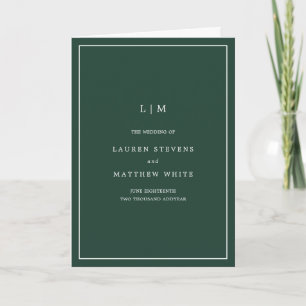 Einfaches Waldgrün Monogramm Elegante Hochzeit Programm