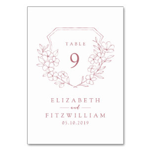 Einfaches Wappen mit Pink Cherry Blossom Monogramm Tischnummer