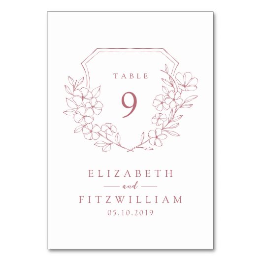 Einfaches Wappen mit Pink Cherry Blossom Monogramm Tischnummer (Vorderseite)