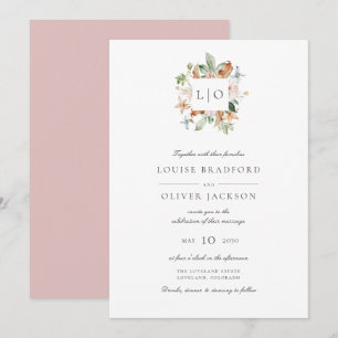Einfaches Wasserfarben-Monogramm-Hochzeit in staub Einladung