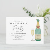 Einfaches Wasserfarben-Silvester-Party Einladung (Stehend Vorderseite)