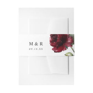 Einfaches Wasserfarben-Tiefrotes-Blumen-Monogramm Einladungsbanderole