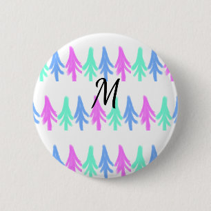Einfaches Wasserfarben-Weihnachtsmuster mit Monogr Button