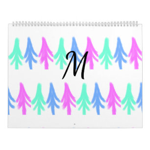 Einfaches Wasserfarben-Weihnachtsmuster mit Monogr Kalender