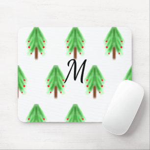 Einfaches Wasserfarben-Weihnachtsmuster mit Monogr Mousepad