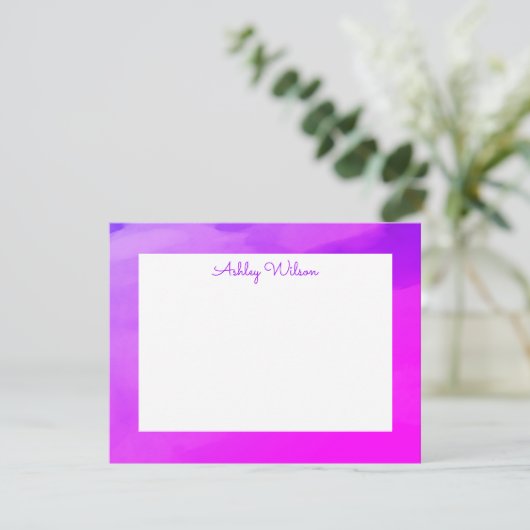 Einfaches Wasserfarbengefälle lila Handname Dankeskarte (Stehend Vorderseite)